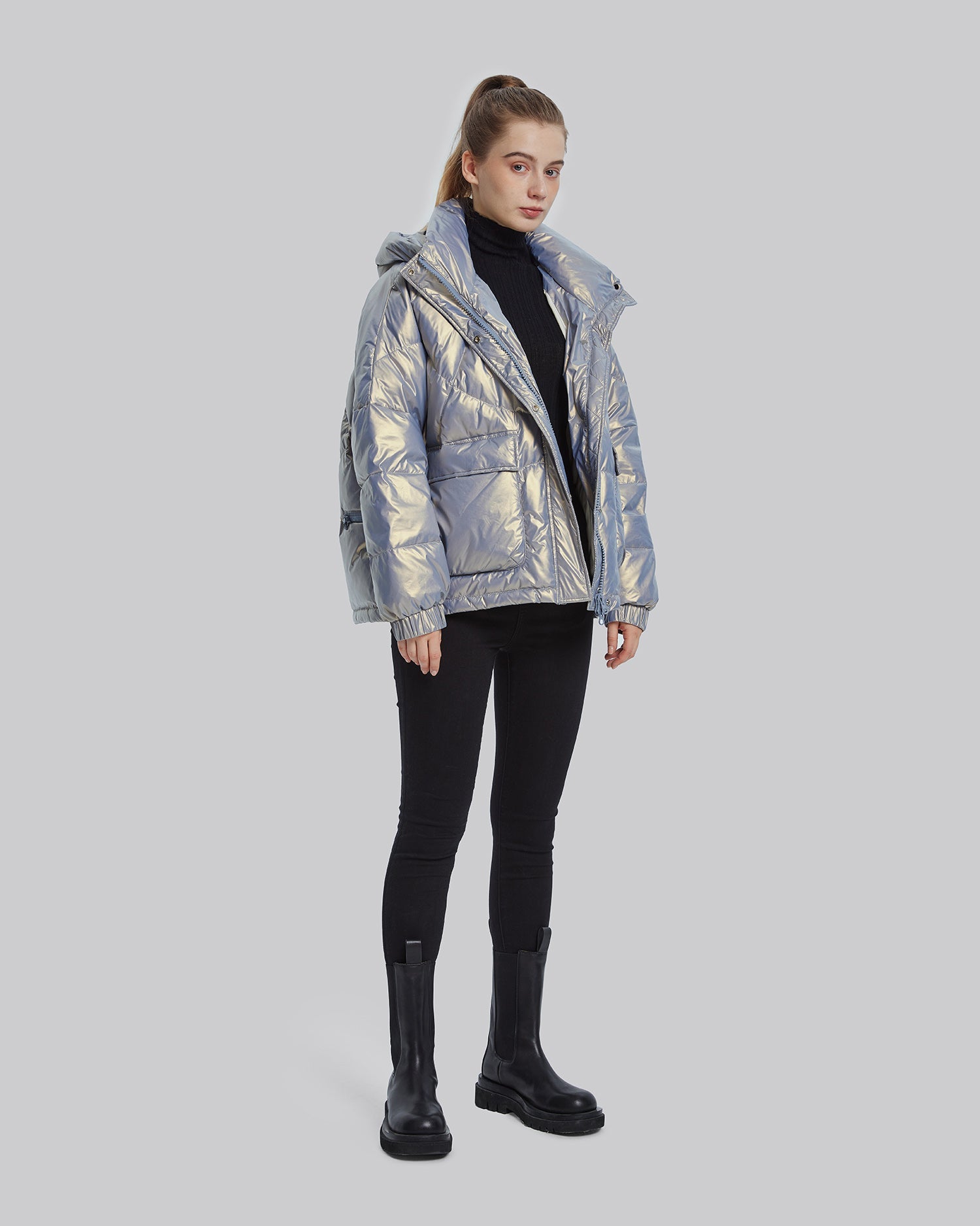 Down Shiny Puffer Jacket - Metallic, S image