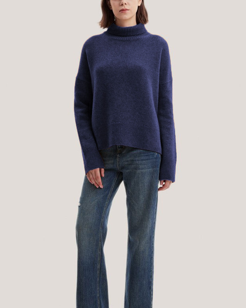 Turtleneck Wool-Yak Blend Sweater - Navy, XXL image