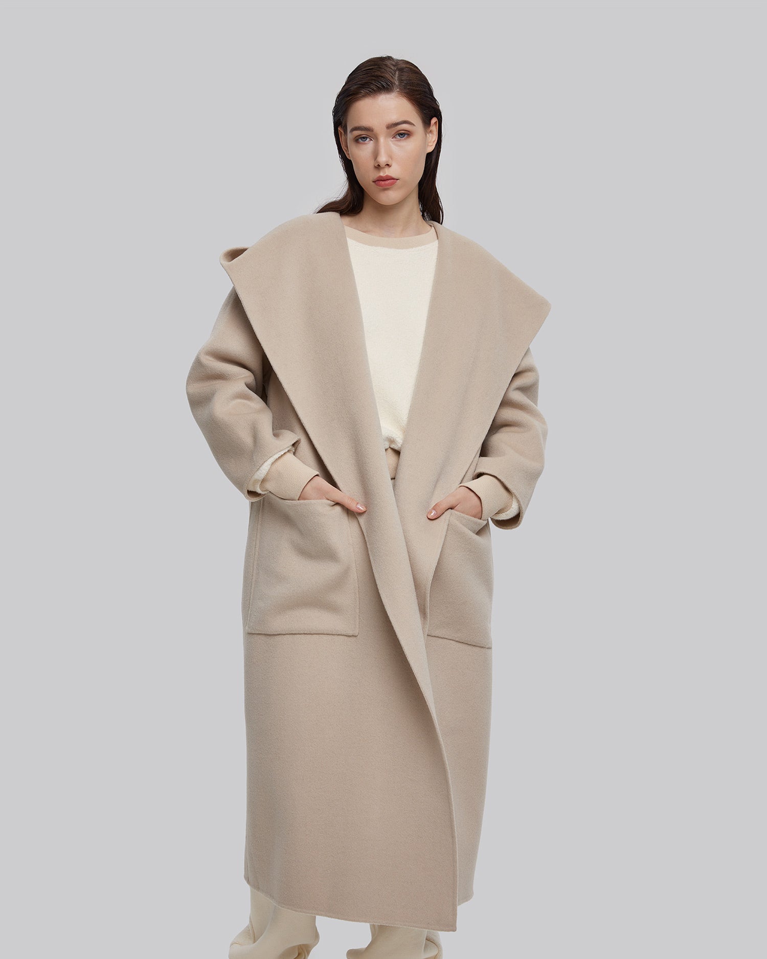 Hooded Long Wool Wrap Coat image 1