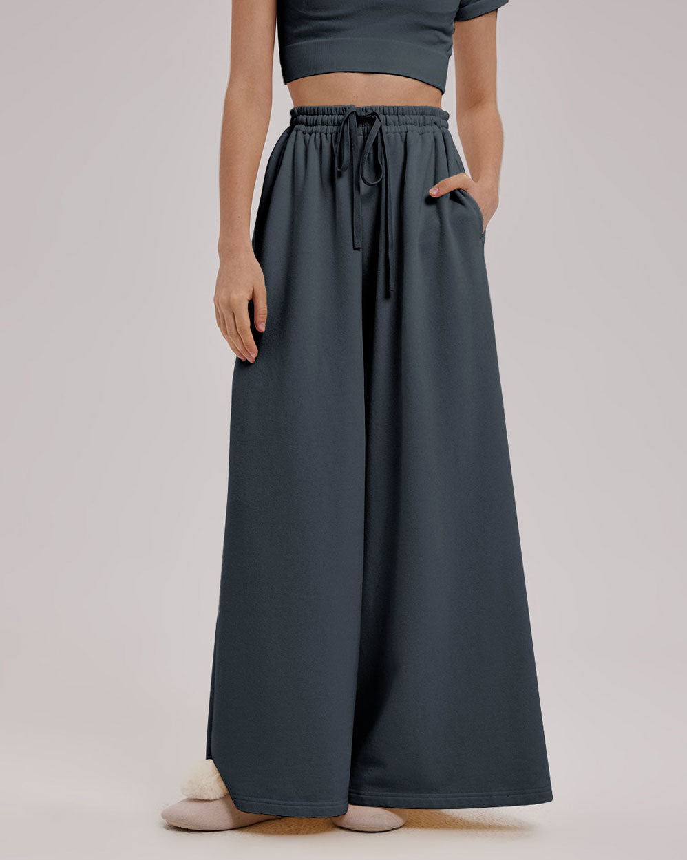 Cotton Wide Leg Pants - Frost Blue, L image