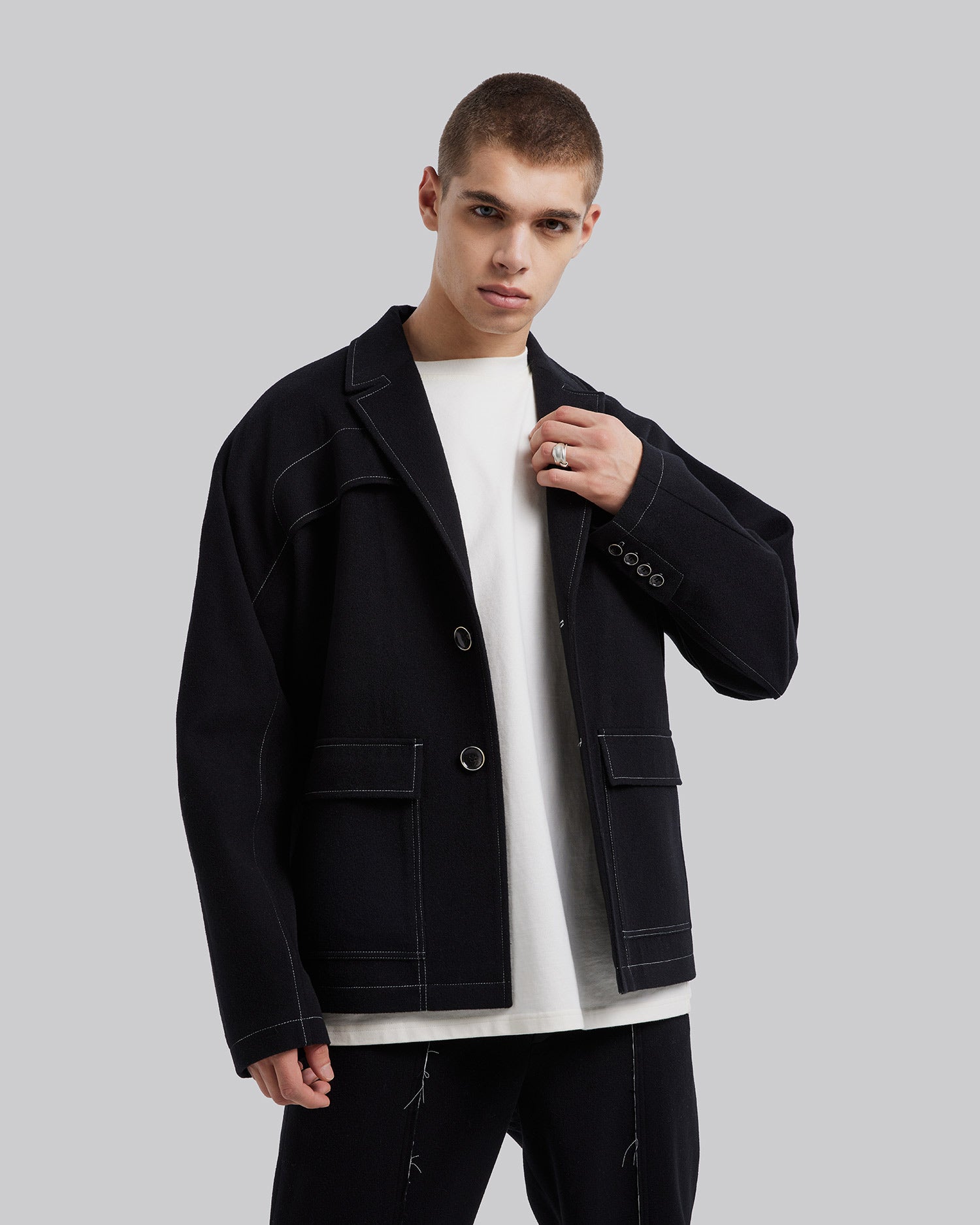 1 × Exposed Seam Wool Blazer image 1