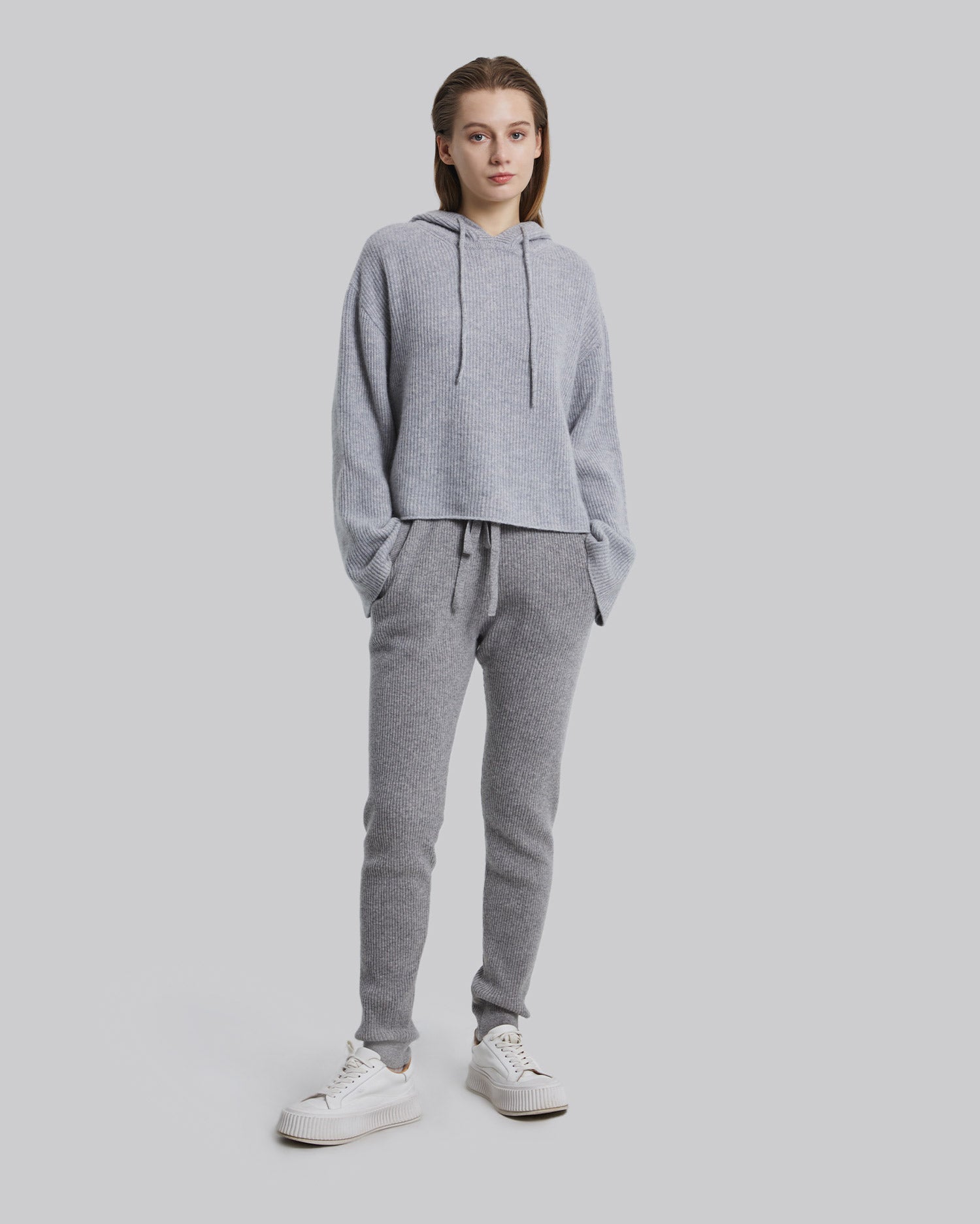 Cashmere Cropped Hoodie - Grey, L image