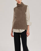 Turtleneck Knitted Pure Merino Wool Vest - Oatmeal, L image