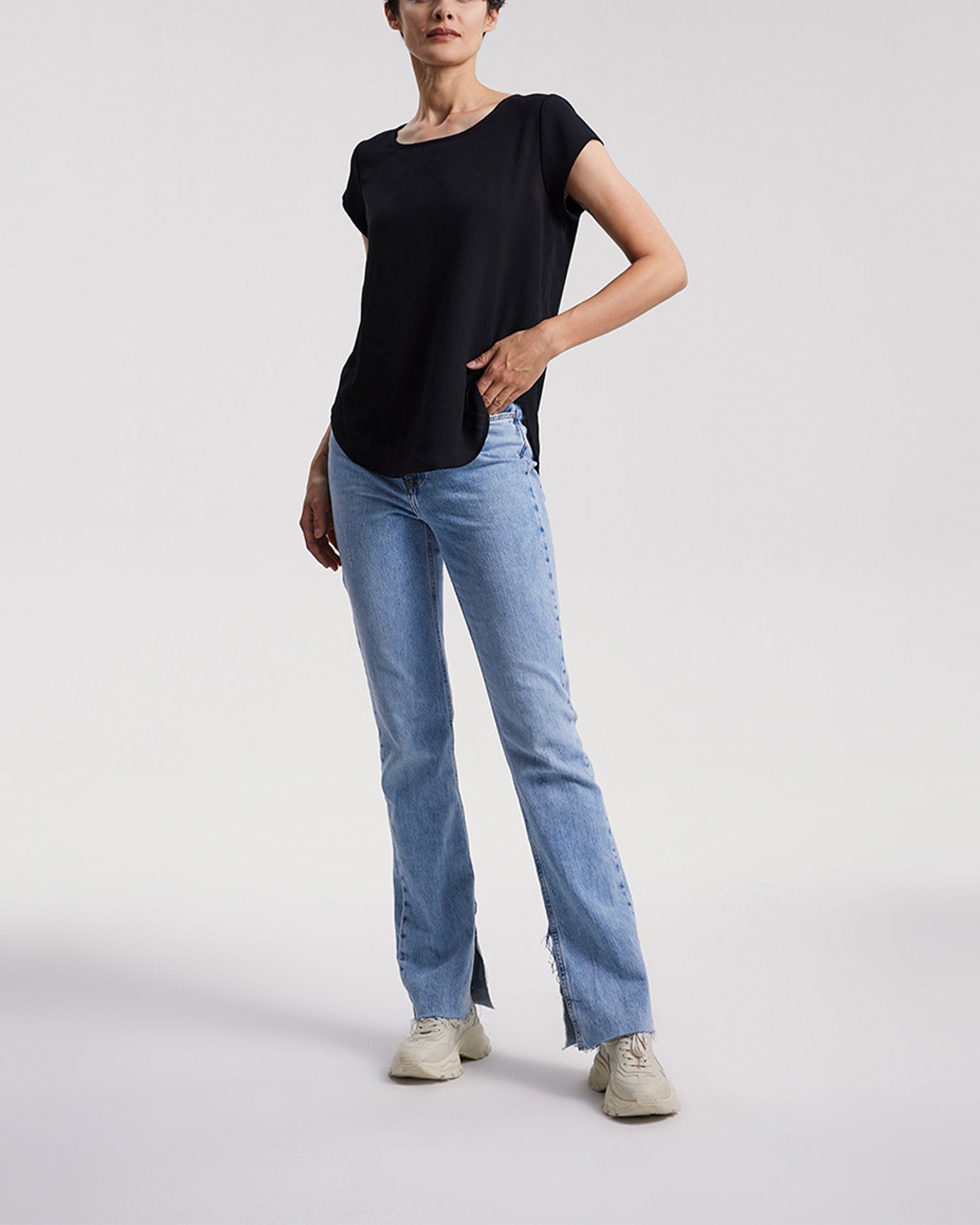Draped Boxy Zipper Tee - Black, S image