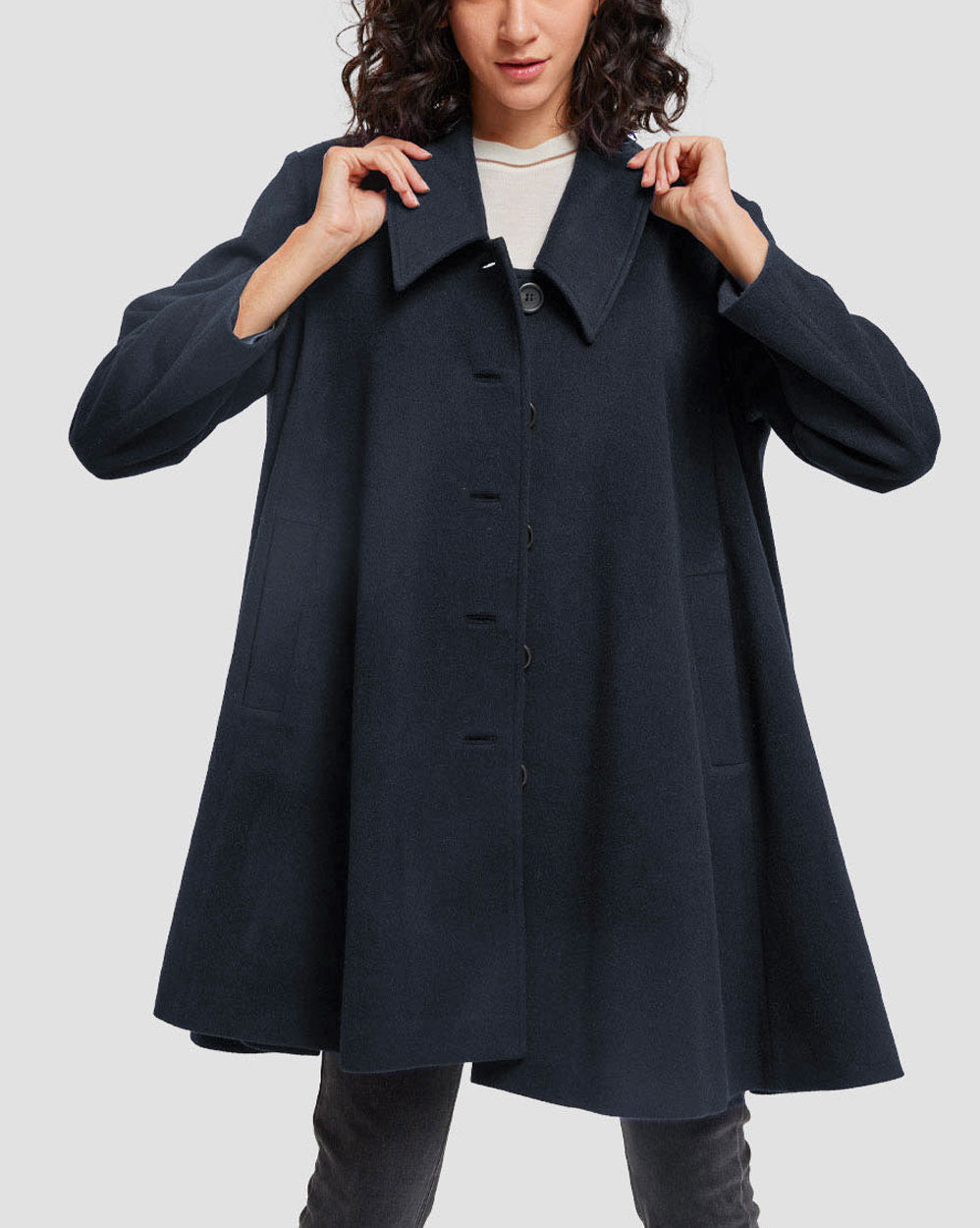 Cape-Shape Cashmere Coat - Navy, S image