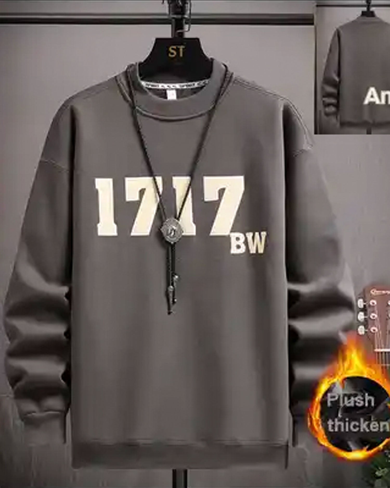 Layered Crewneck Letter Sweatshirt - Black Grey, XXL image