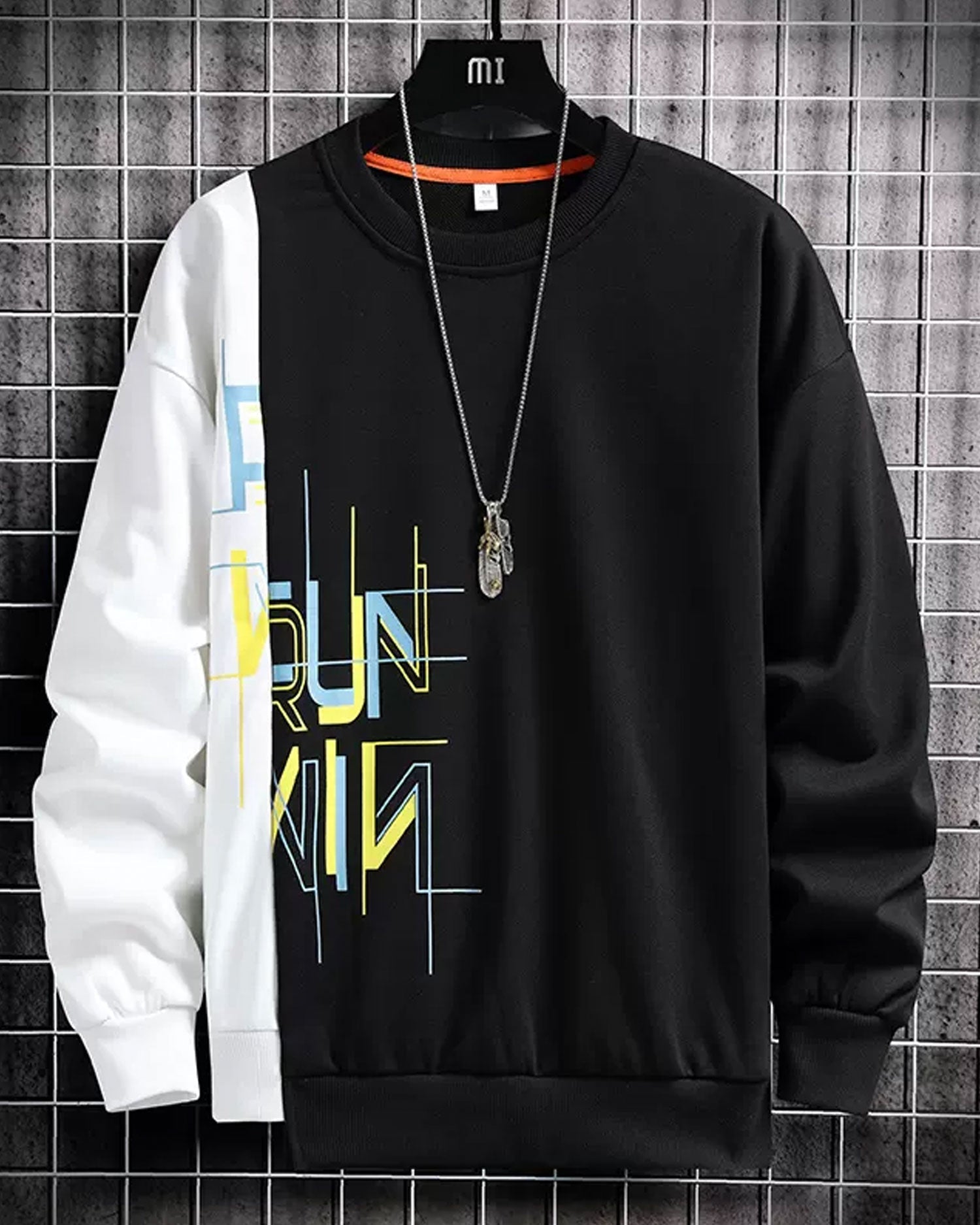 Misplaced Hem Crewneck Sweatshirt - Black&amp;White, XXXL image