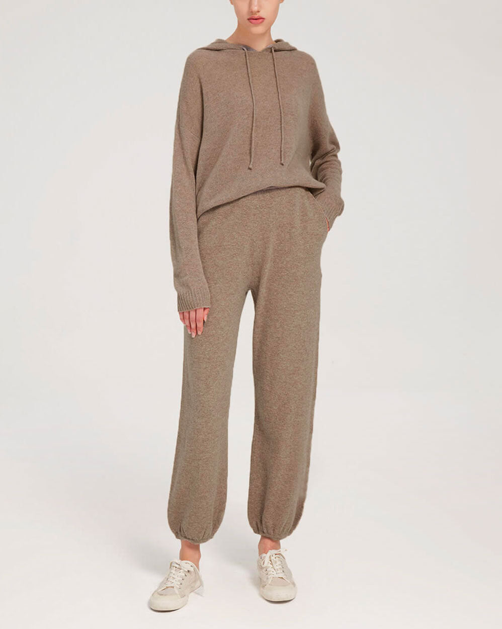 Fine-Knit 100% Wool Hoodie Set - Oatmeal, XS image