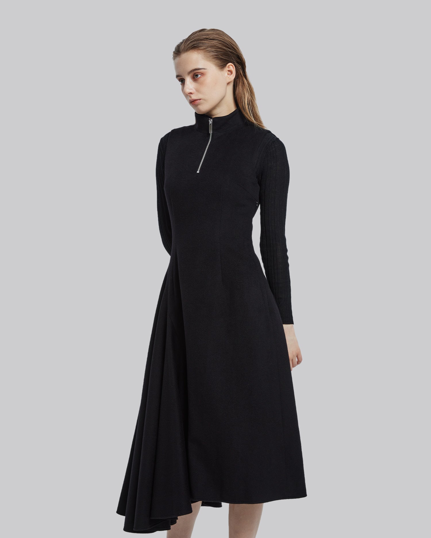 Black Asymmetric Wool Dress image 1