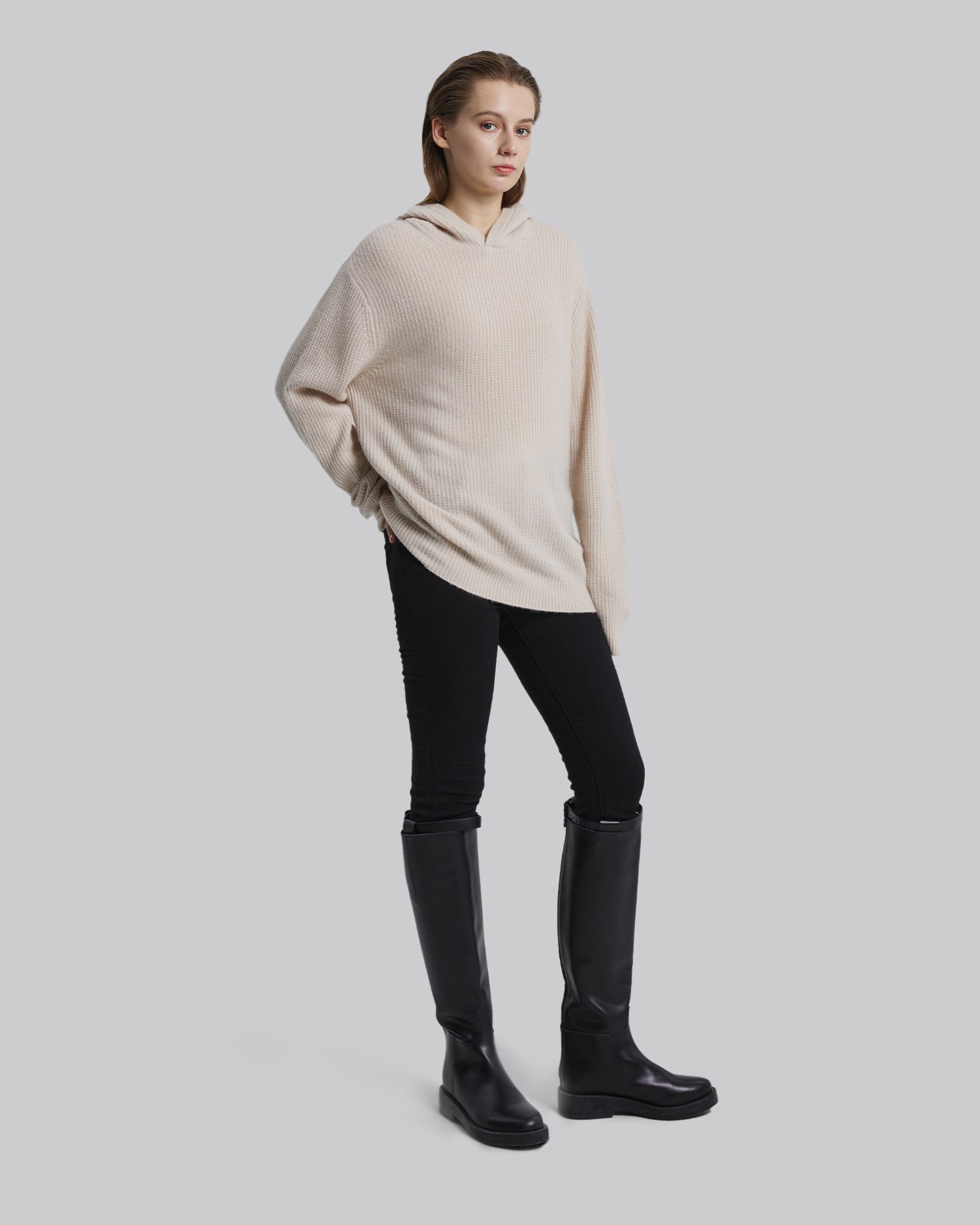 Knitted Cashmere Hoodie - Cream, L image