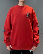 Layered Neck Cotton Sweatshirt - Scarlet Red, XXXL image