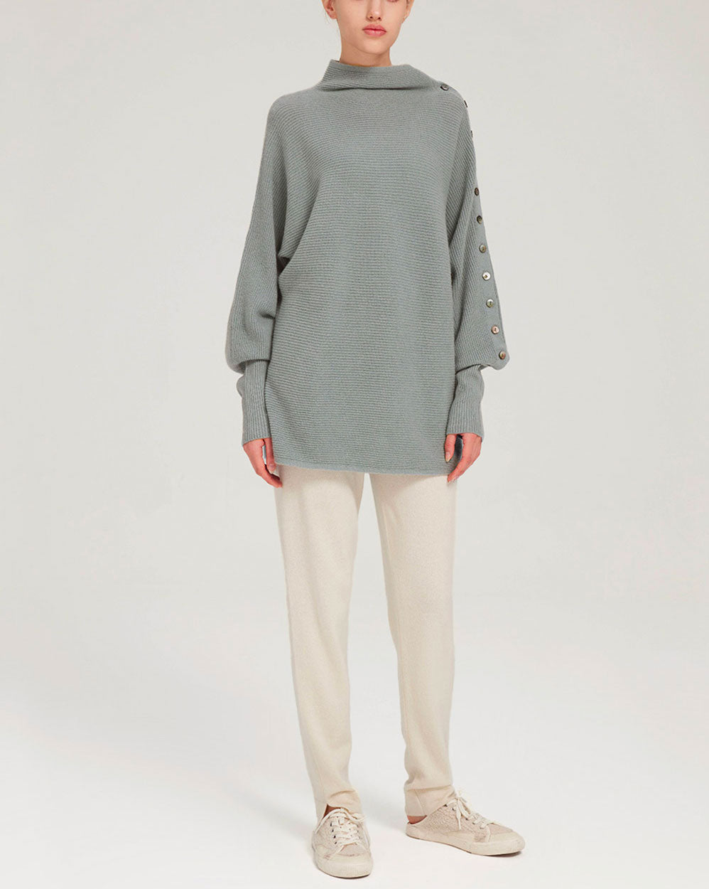 Button-Sleeve Cashmere Sweater image 1