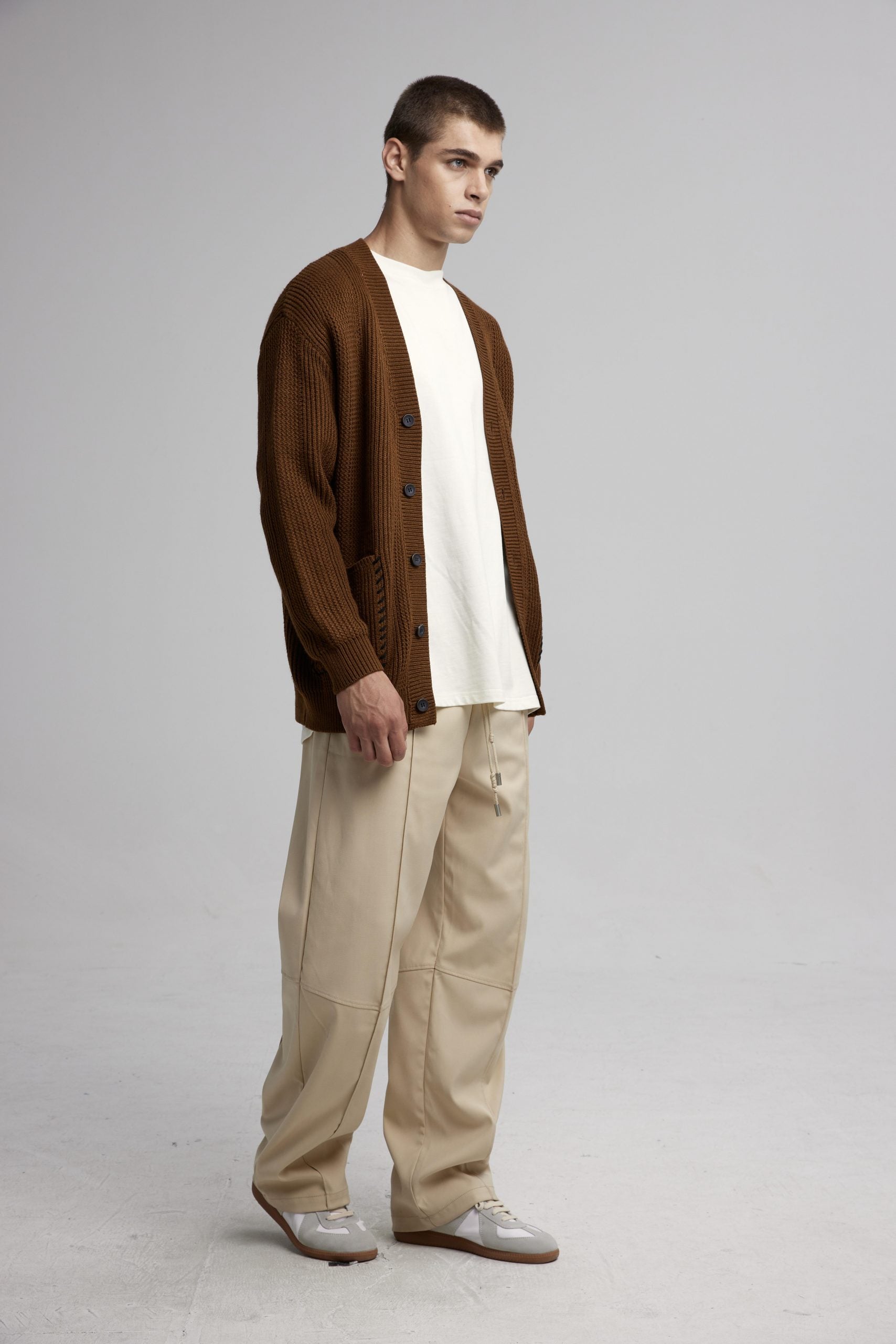 V-Neck Cardigan with Pockets - Brown, S image