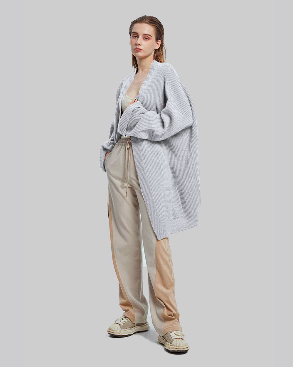 Oversized Rib-Knit Cashmere Cardigan - Alice Blue, XXS image