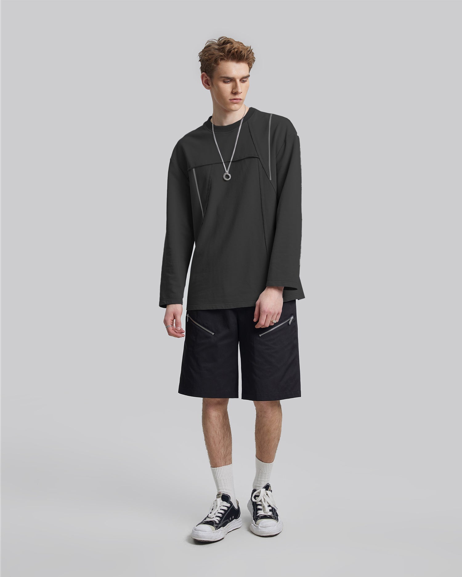 Geometric Seam Crewneck Sweatshirt - Charcoal, S image