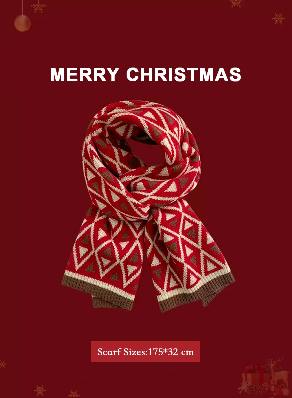 Soft &amp; Warm knitted Christmas scarf - Red, OS image
