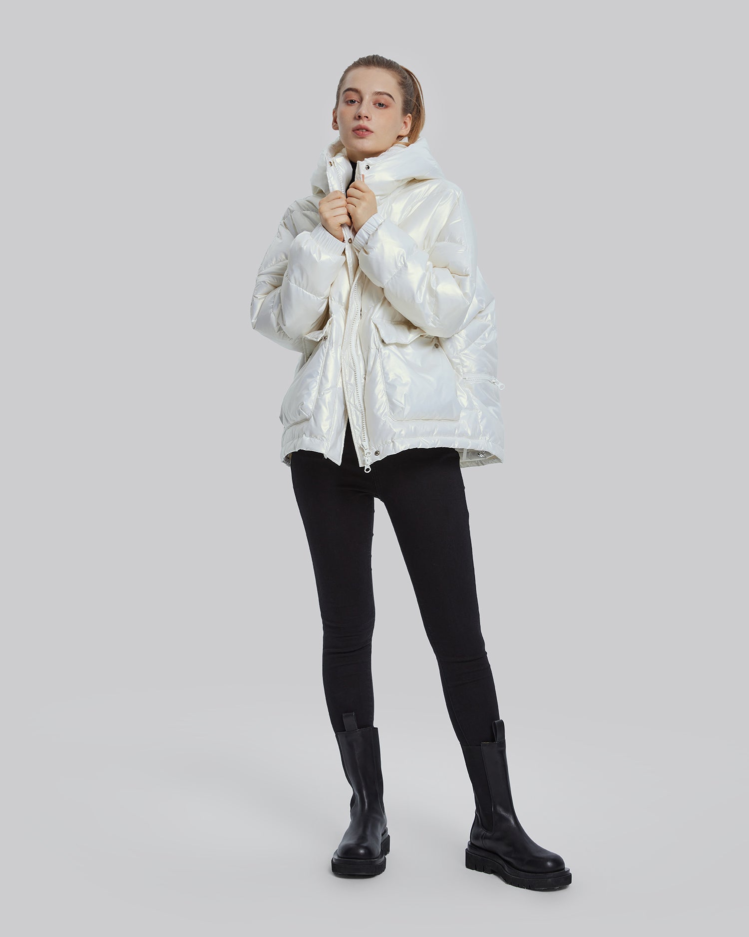 Down Shiny Puffer Jacket - White, S image