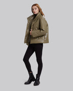 Faux-Leather Puffer Jacket - Olivine, M image