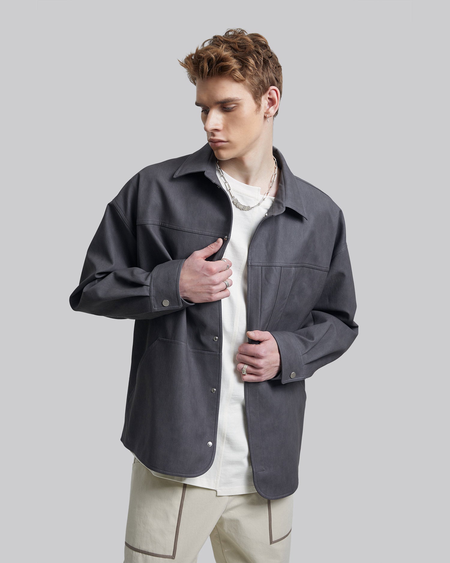 Essential Faux-Leather Shirt Jacket image 1