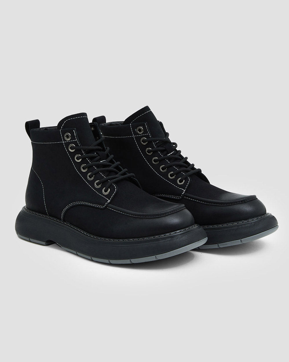 Stitched Lace-Up Boots - Black, 7 image