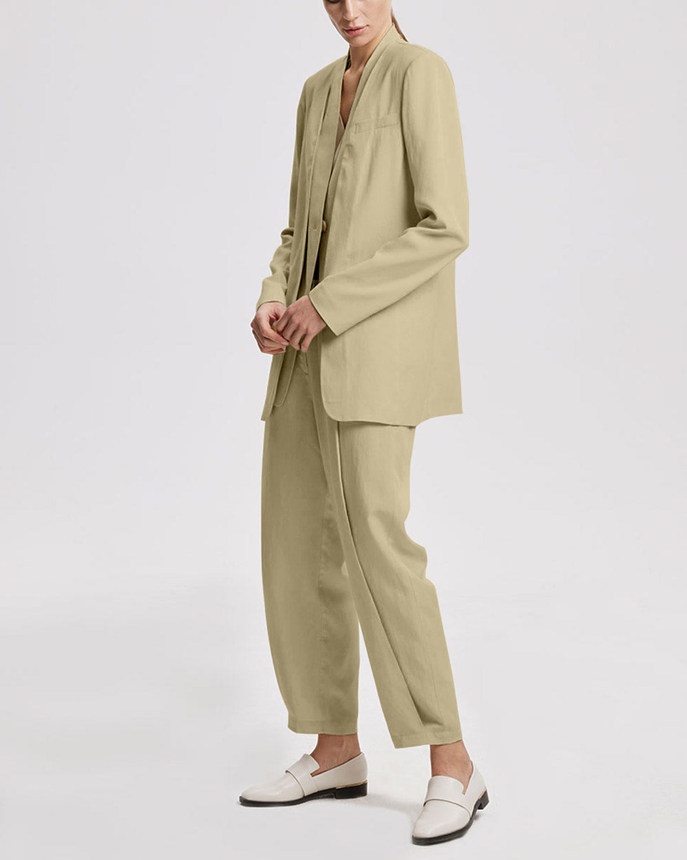 Linen Layered Blazer - Khaki, L image