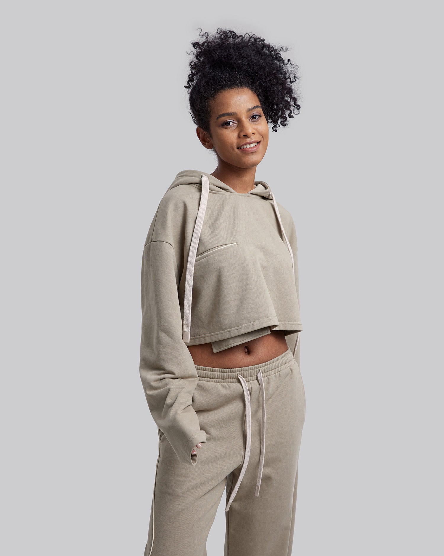 Cropped Hoodie in Khaki image 1