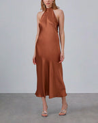 Halterneck Silk Maxi Dress - Copper, XXL image
