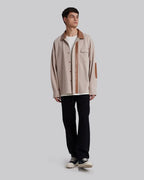 Leather-Like Collar Polo Jacket - Greige, M image