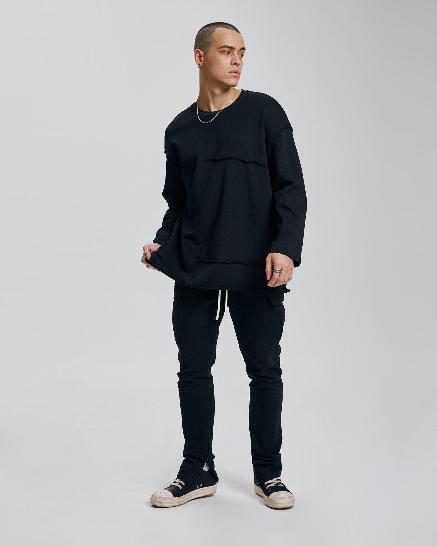 Paneled Long-Sleeve T-shirt - Black, XL image