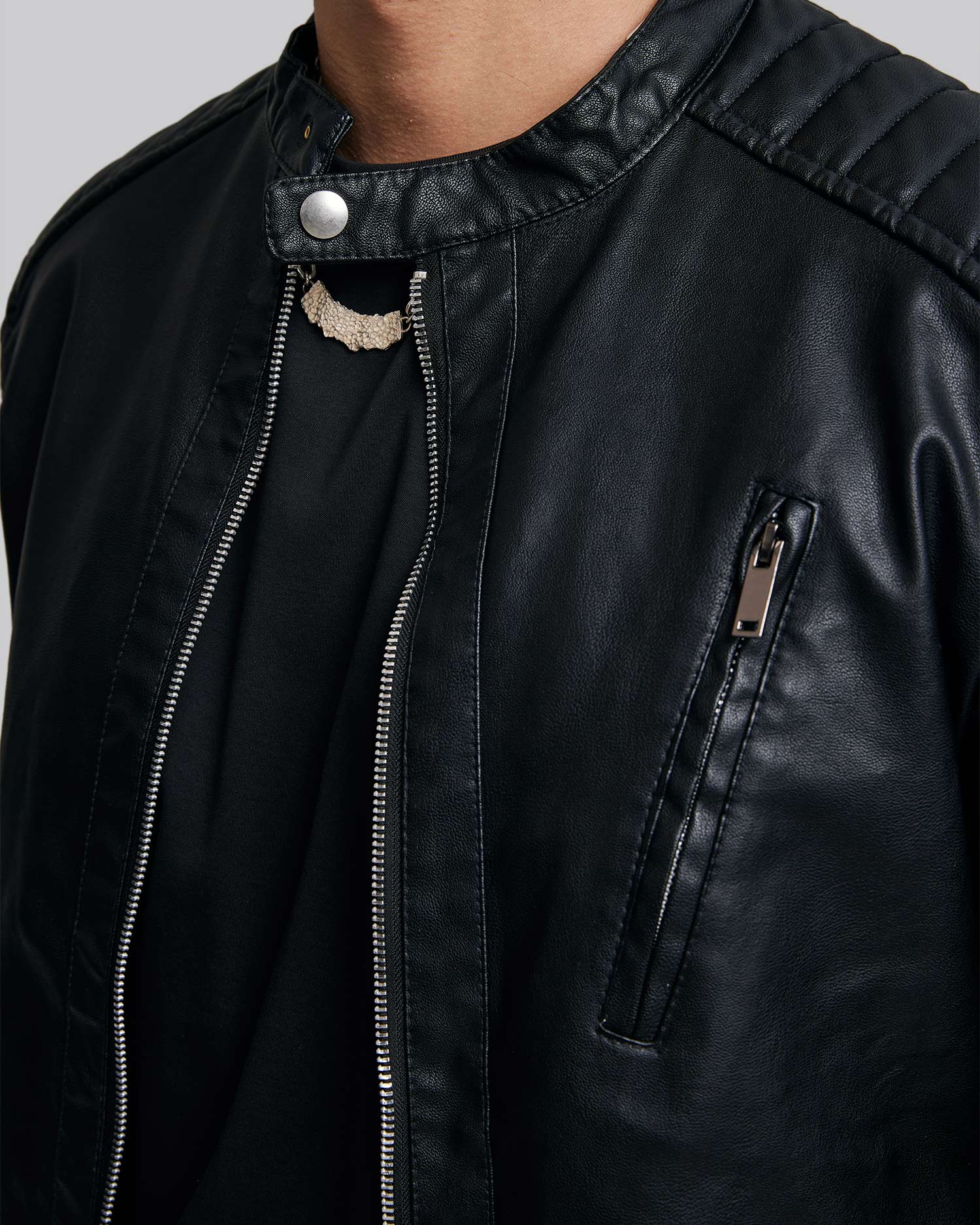 Biker Jacket with Chest Zipper Pocket image 3