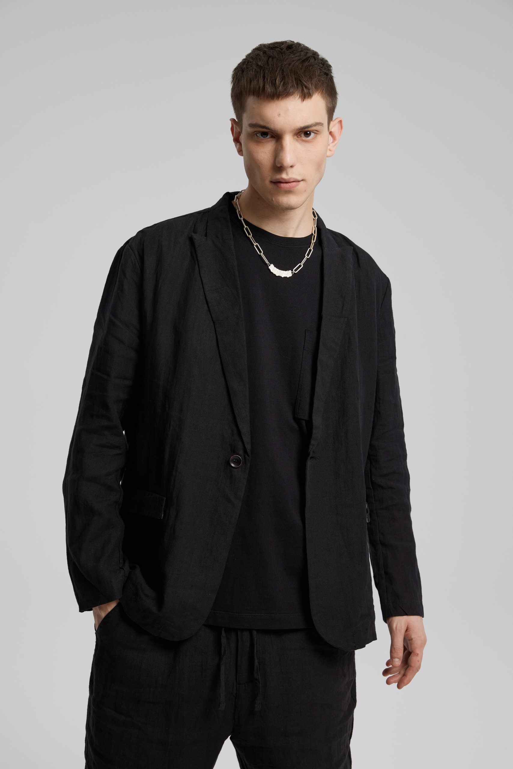 1 × Black Linen Blazer - Black, XL image