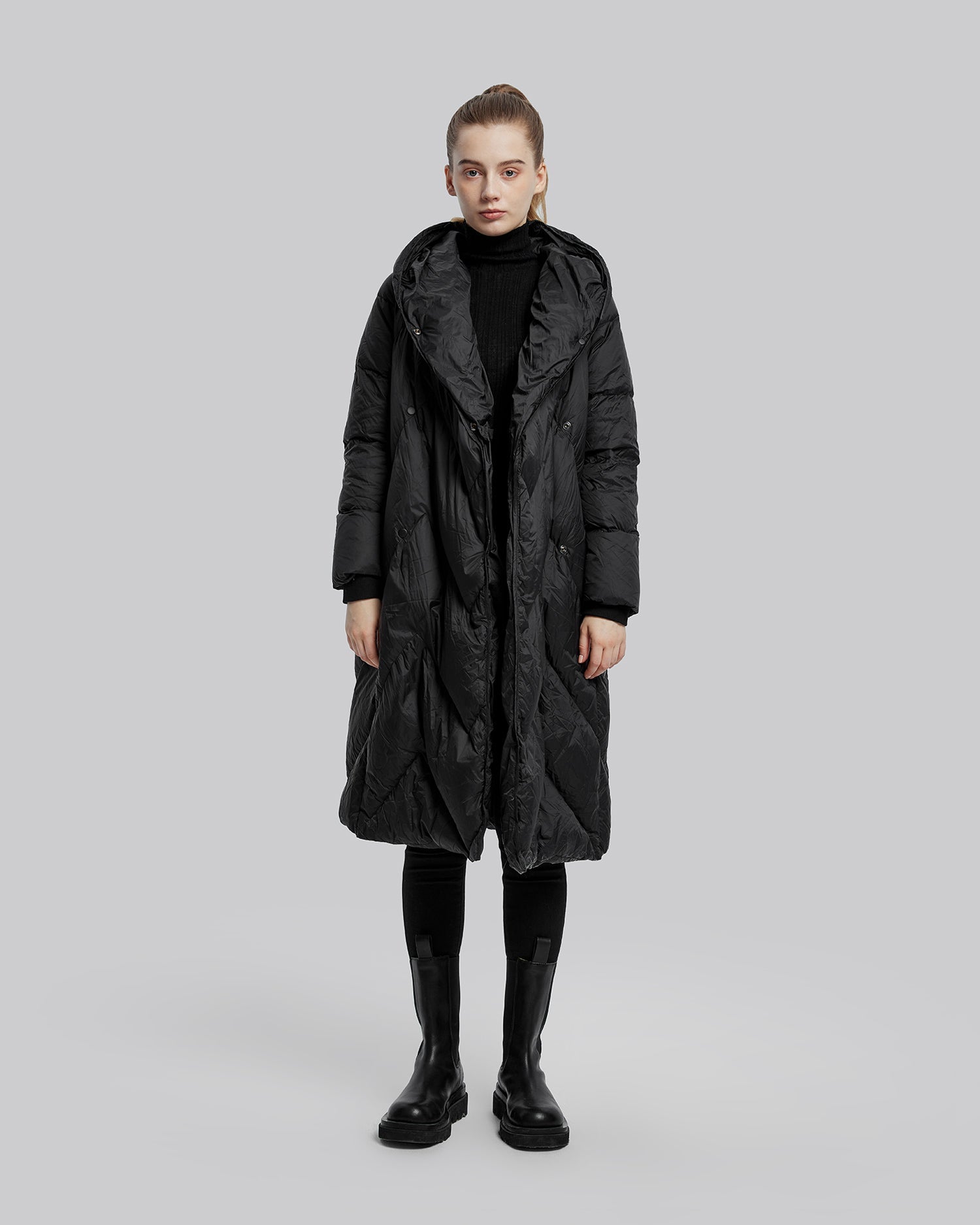 Duck Down Long Jacket - Black, M image