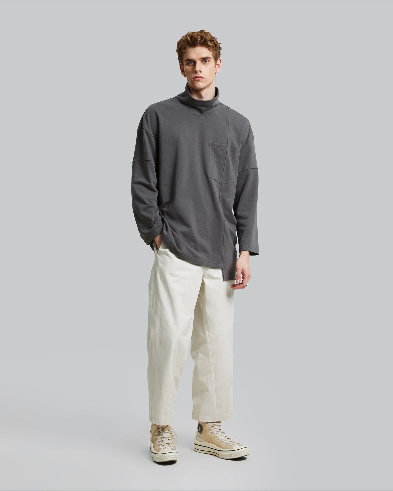 High Neck Asymmetric Sweatshirt - Dark Grey, L image