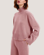Cashmere Cropped Turtleneck Sweater - Pink, M image