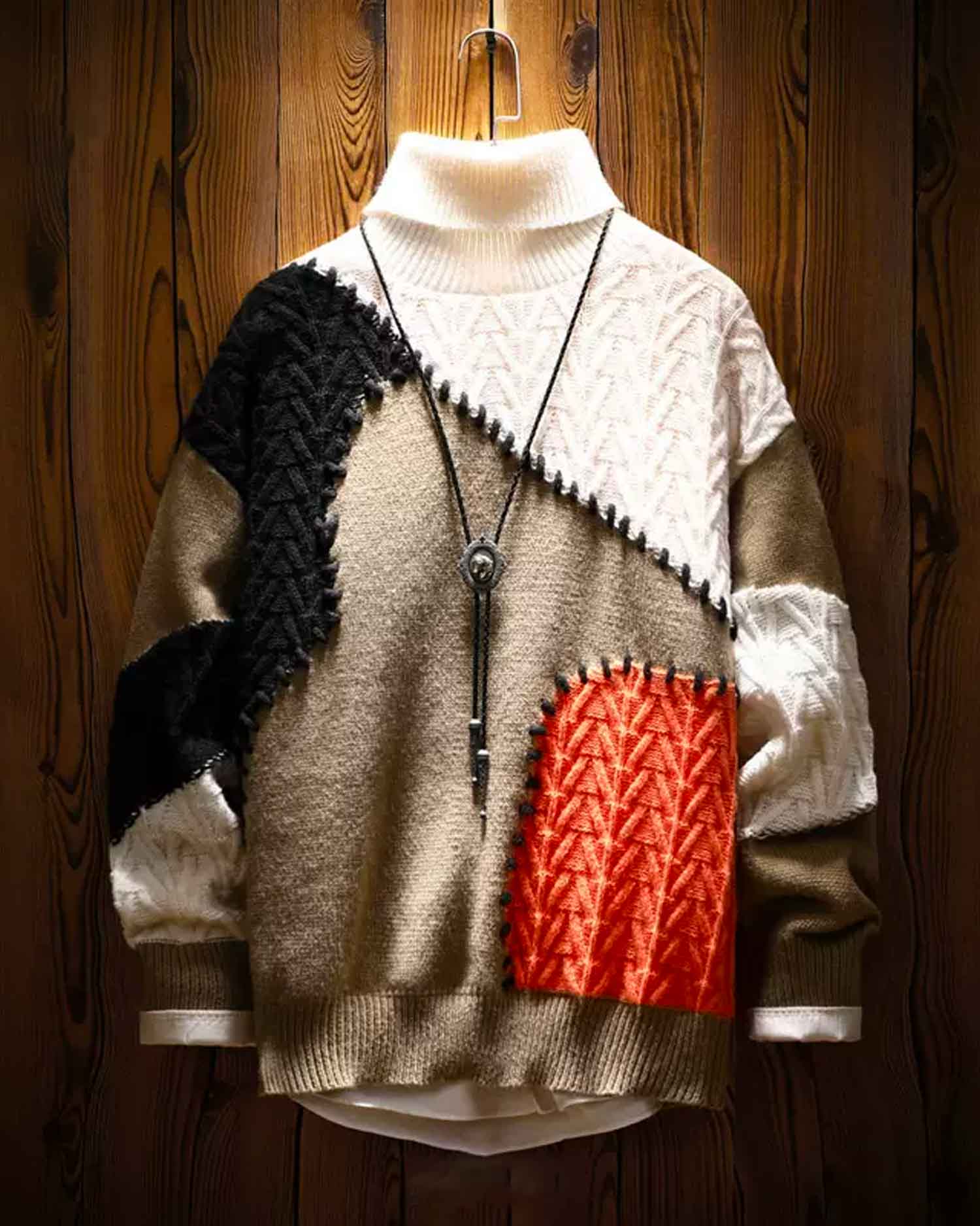 Vintage Patchwork Knit Jumper - Oatmeal, L image