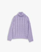 Turtleneck Cable Knit Sweater - Light Purple, S image