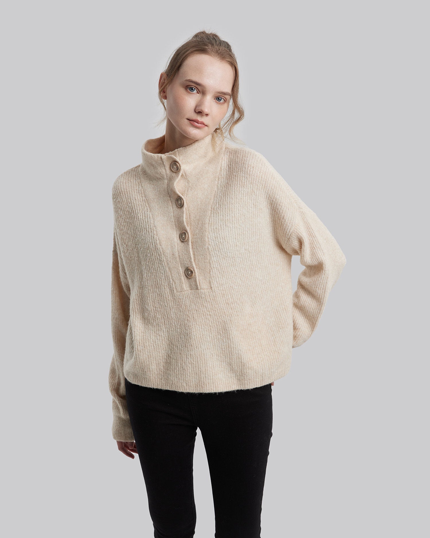 Buttoned High Neck Sweater image 2