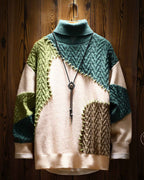 Vintage Patchwork Knit Jumper - Beige, XXL image