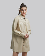 Beige Buttoned Long Jacket image 3
