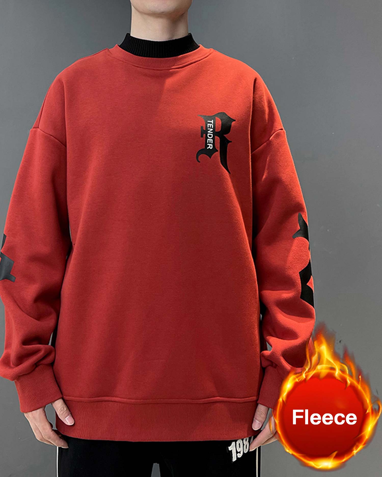 Layered Neck Cotton Sweatshirt - Red, M image