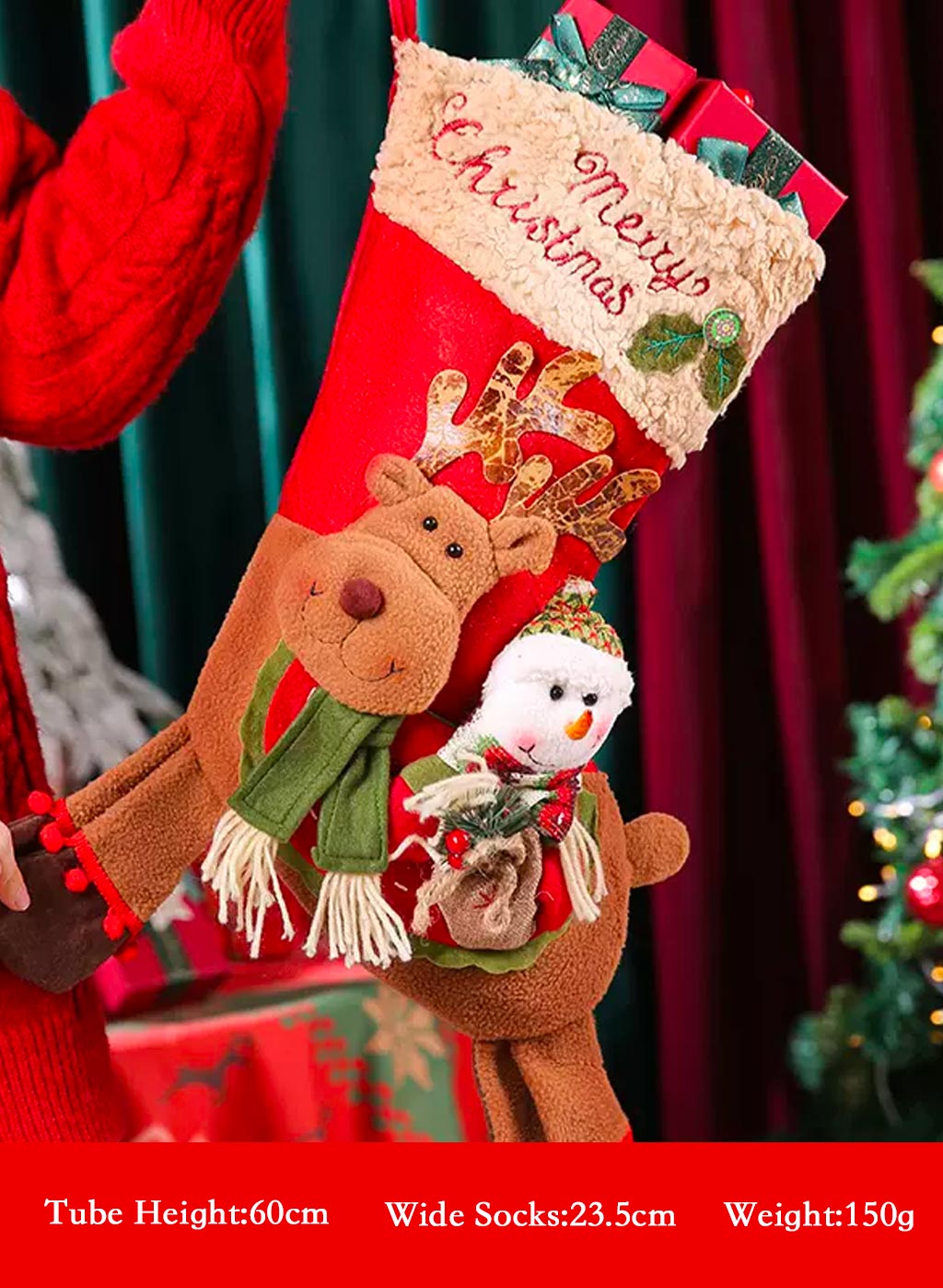 Christmas socks shaped gift bag - Fire Brick, OS image