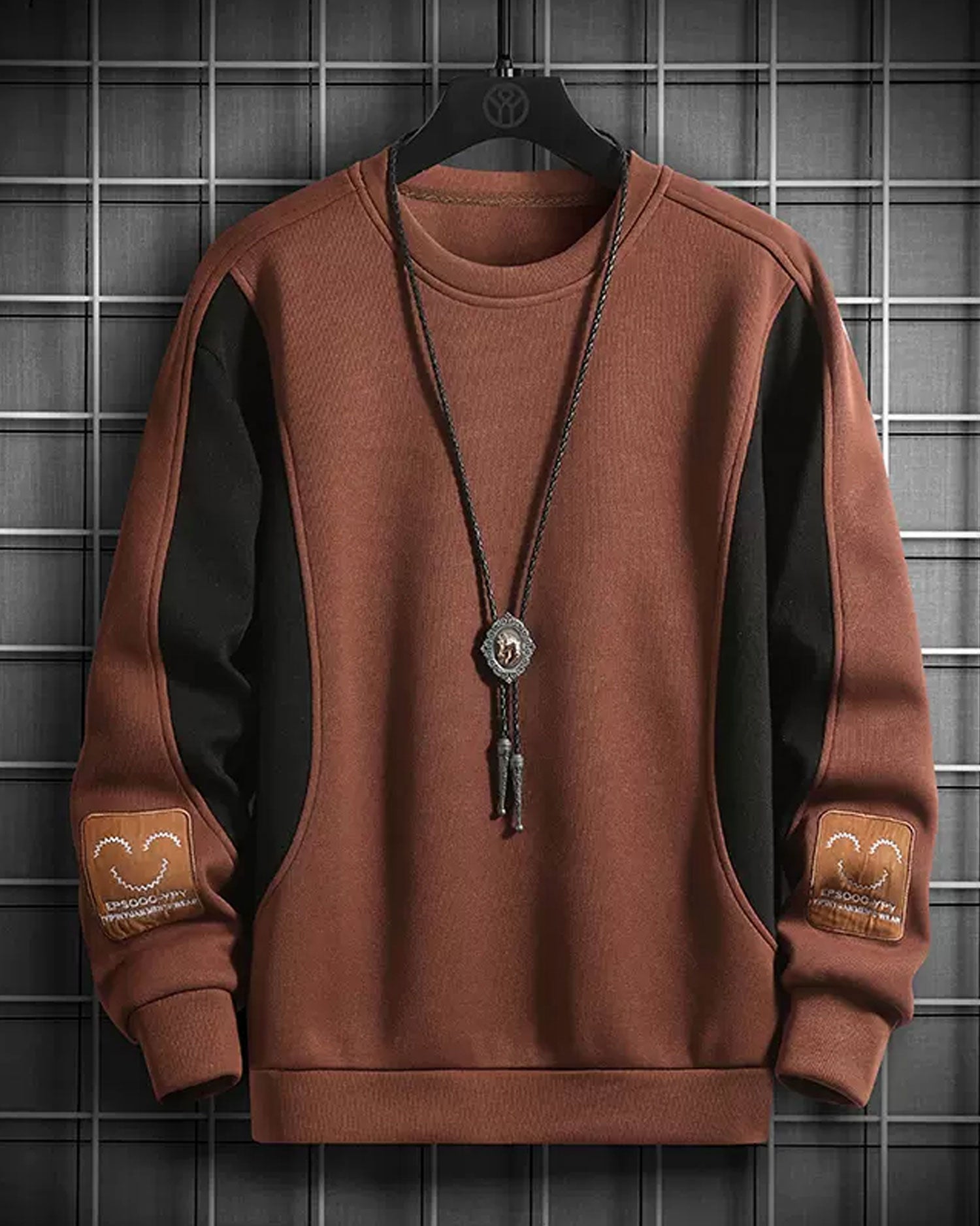 Contrast Crewneck Sweatshirt - Saddle Brown, XXXL image