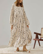 Pattern Print Relaxed Maxi Dress - Ivory Track, S image