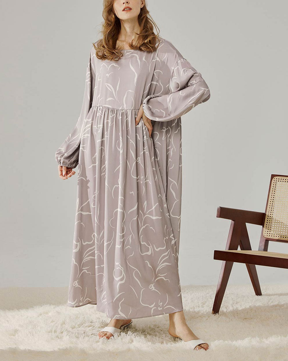 Pattern Print Relaxed Maxi Dress - Pink Track, M image