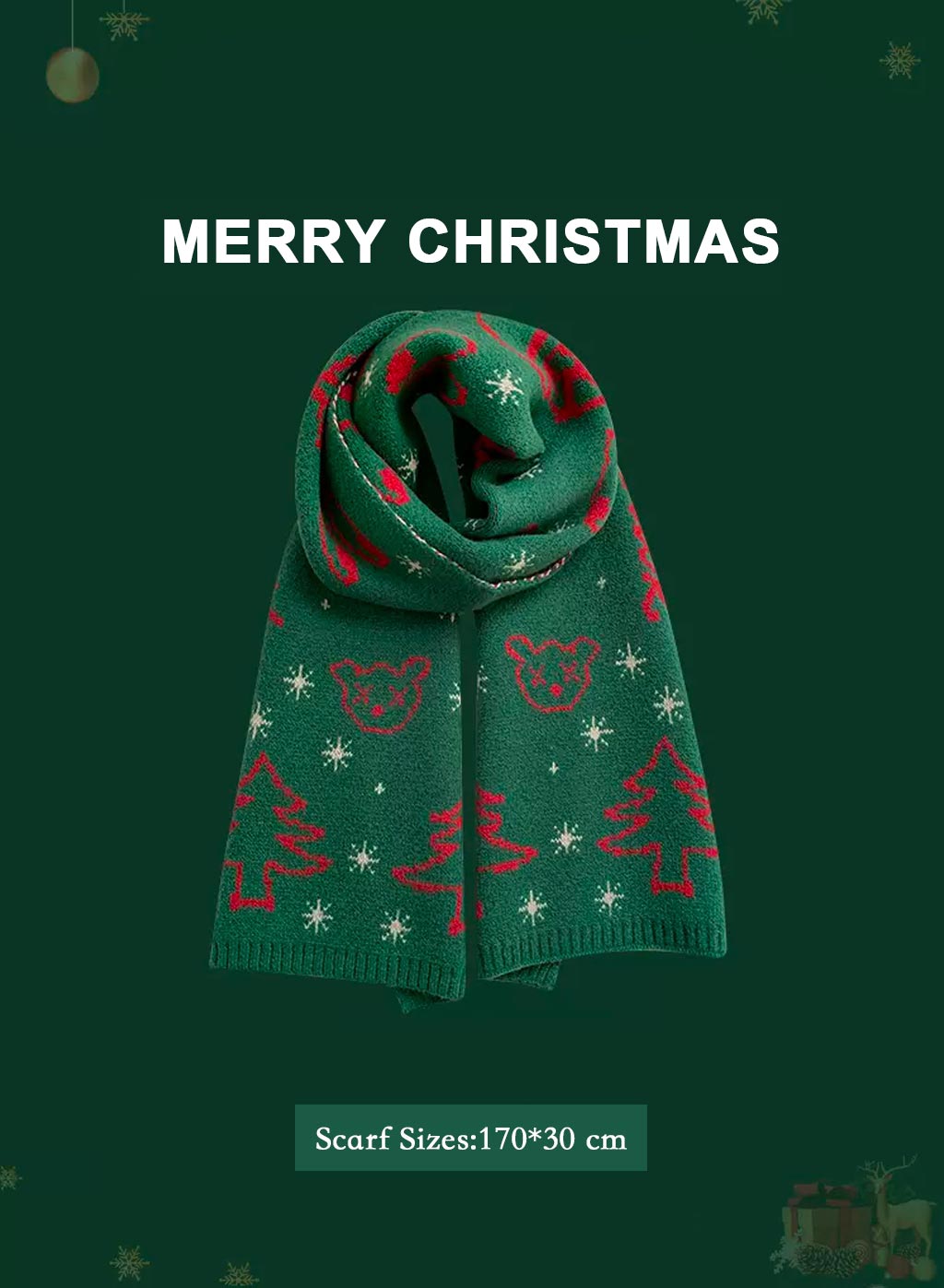 Soft &amp; Warm knitted Christmas scarf - DarkGreen, OS image