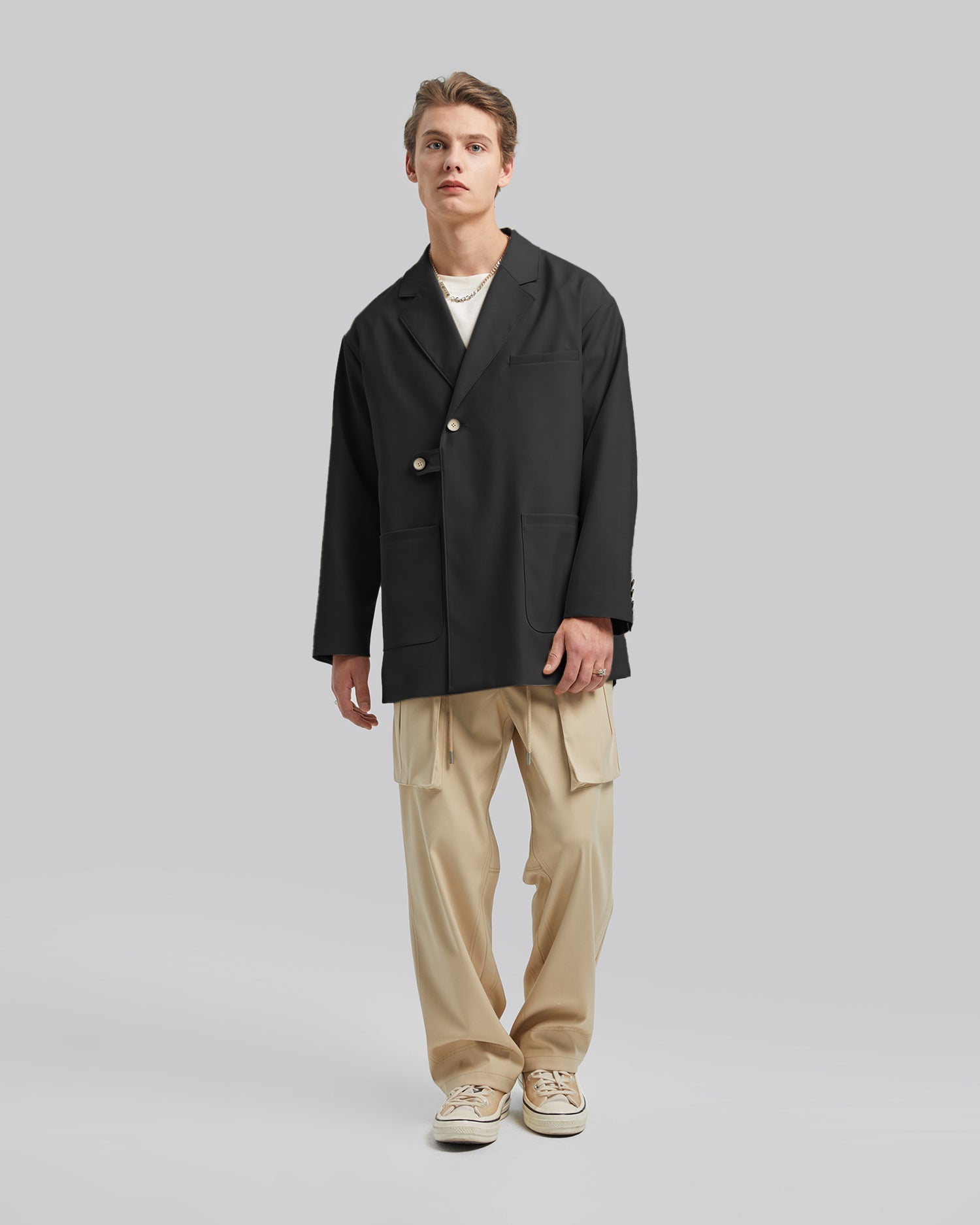 Single-Button Patch Pocket Blazer - Black, L image
