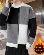 Knitted Colorblock Crew Jumper - Black, XXXL image