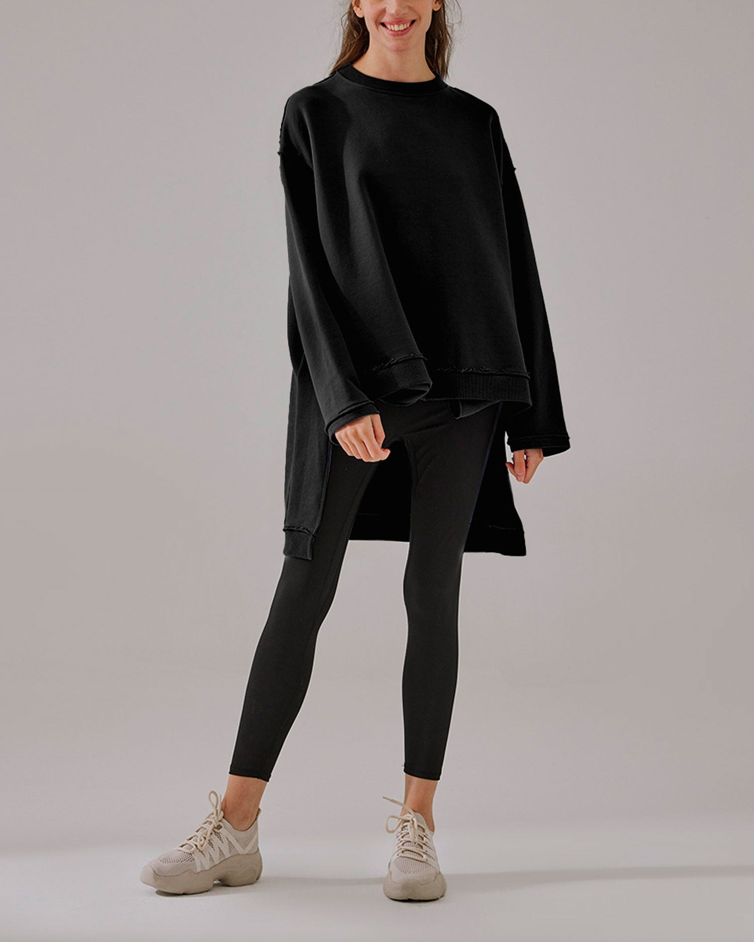 Stepped-Hem Cotton Sweatshirt - Black, M image
