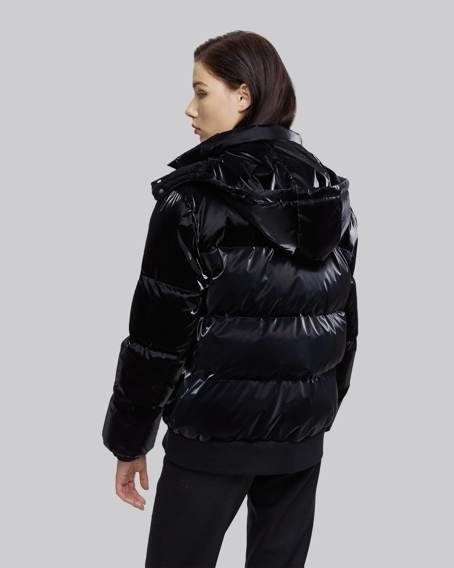Black Classic Shiny Puffer Jacket image 4