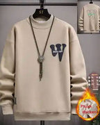 Layered Crewneck Letter Sweatshirt - Sand, XL image